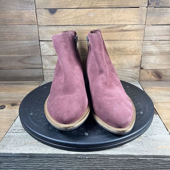 Ecco Shape Sartorelle Shoe Womens Sz 6.5 Red Suede Zip Stacked Heel Ankle Bootie - Picture 2 of 10